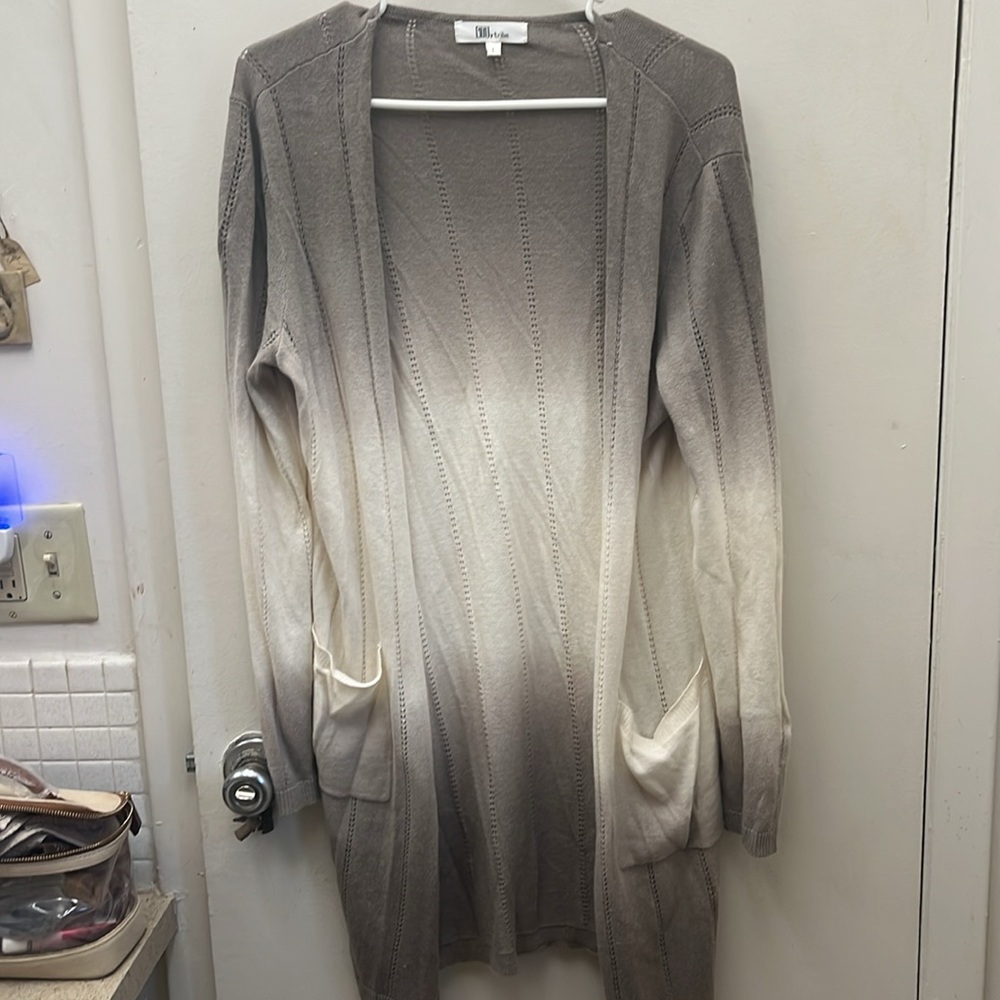 My Tribe Long Open Front With Pockets Ombré Cardigan Size Large - Picture 15 of 15